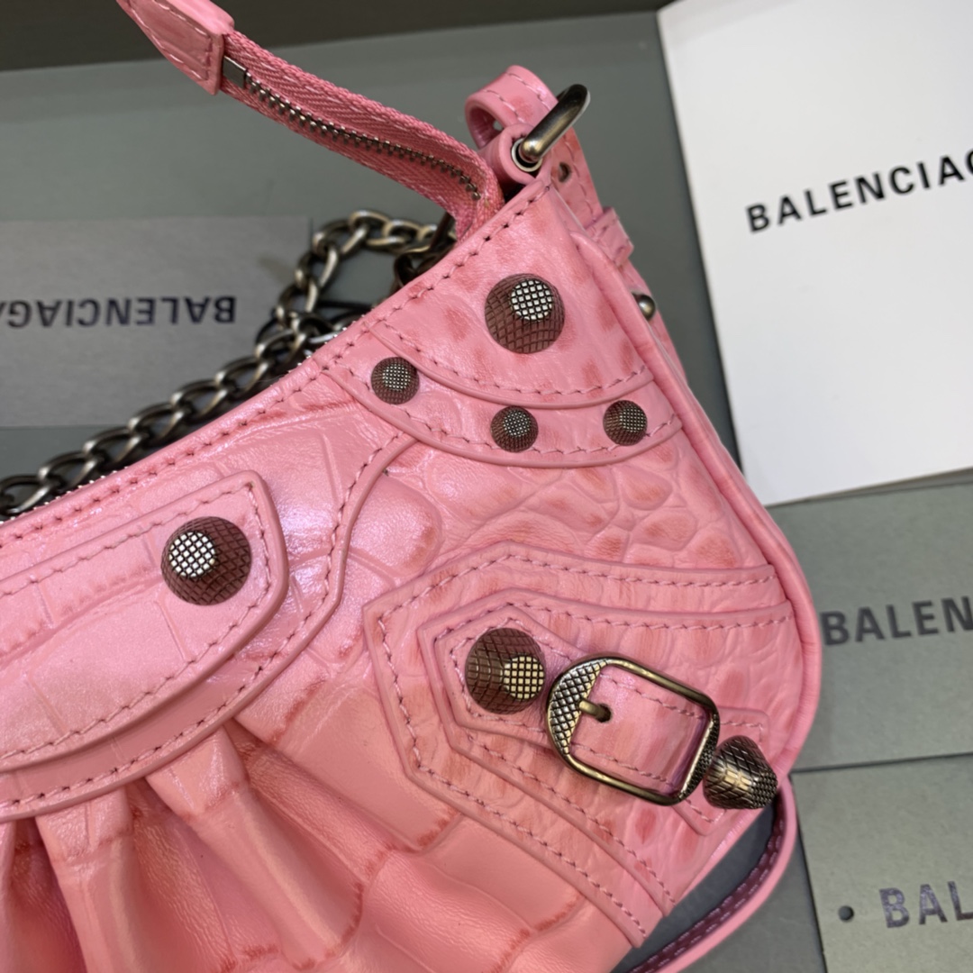 Balenciaga Le Cagole Mini Bag With Chain Crocodile Embossed Shoulder Bag Pink